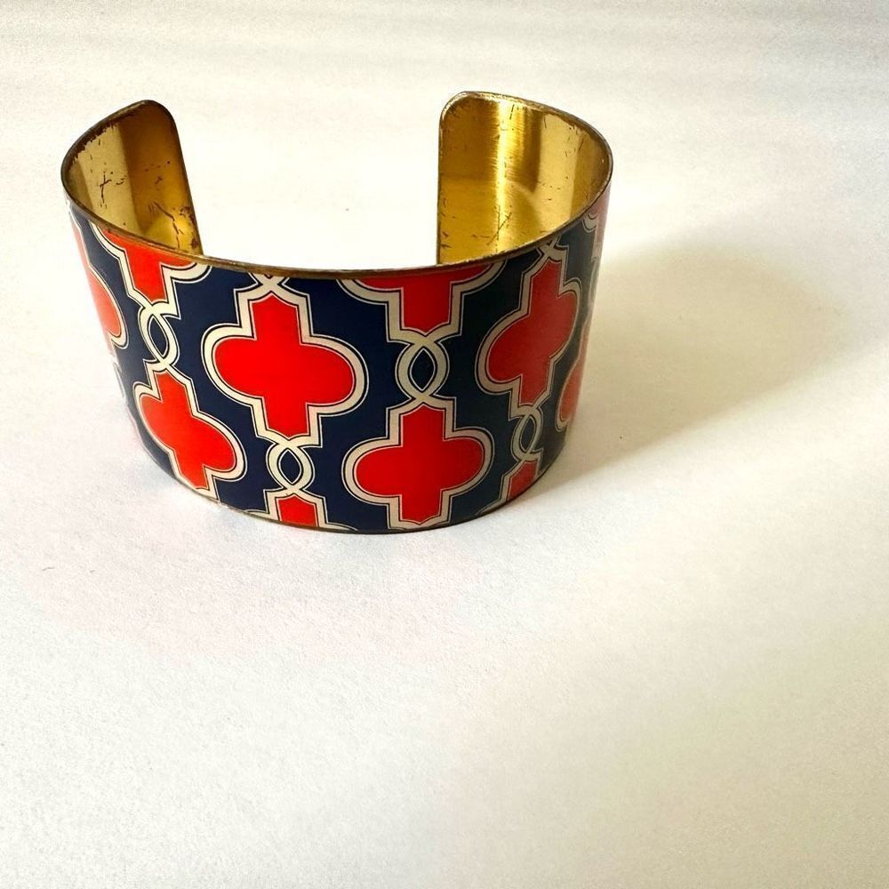 Mudpie geometric orange and blue cuff bracelet